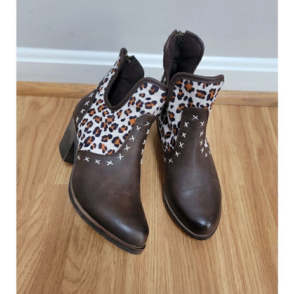 Patchwork White Leopard Ankle Boots 7 - image 2